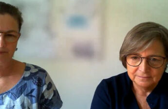 Skærmbillede af Tina Heintz og Tine Renner, der sidder ved siden af hinanden i et Teams-kald.