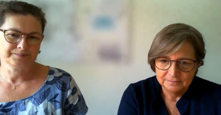 Skærmbillede af Tina Heintz og Tine Renner, der sidder ved siden af hinanden i et Teams-kald.